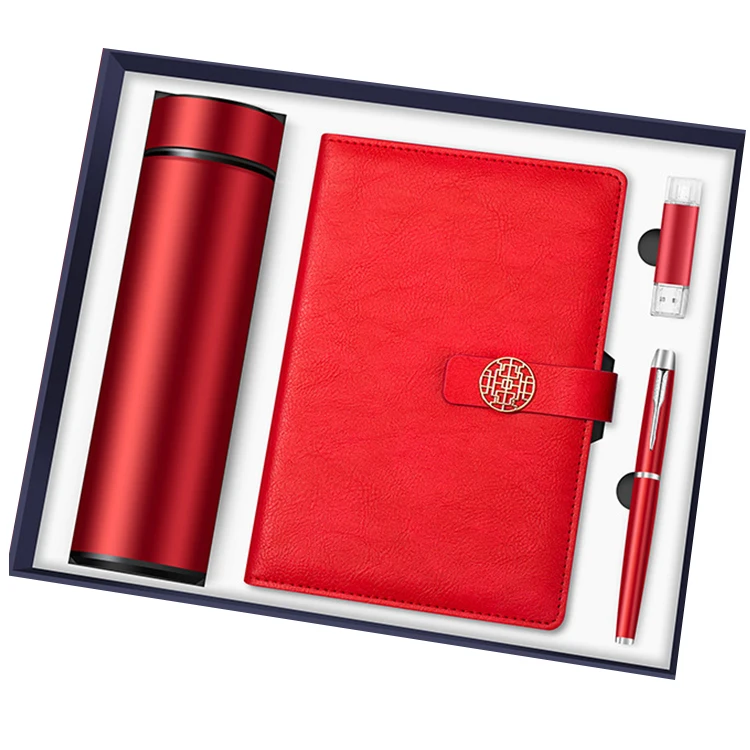 low MOQ Executive Business Corporate Gift Set Vacuum Cup USB Flash Drive A5 Notebook business gifts set
