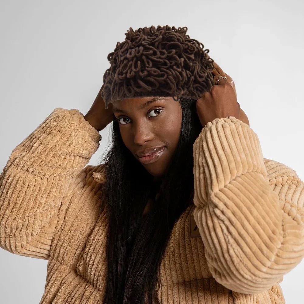 HZM-24441 Hip Hop Hand Crochet Woolen Yarn Caps Novelty Hat Winter Handmade Wig Woolen Cap