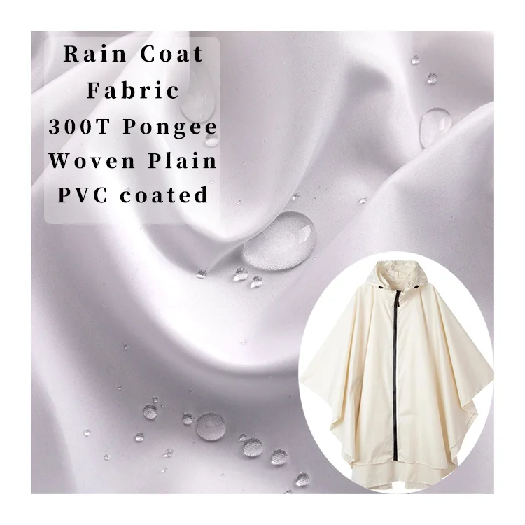 Customized ready to ship Polyester PVC coated 300T Pongee Fabric rain coat waterproof fabric Pongee raincoat Fabric