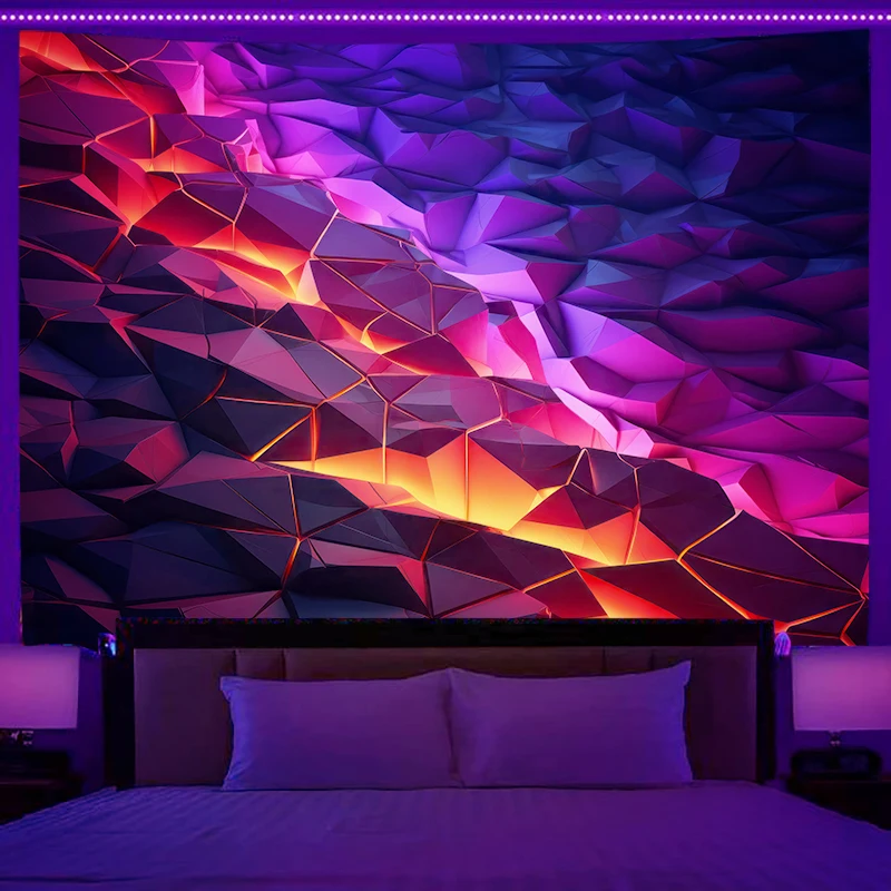 Fluorescent wall hanging fantasy starry sky landscape cat pattern tapestry home bedroom room hippie decorative background cloth