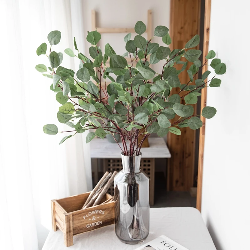 Листья эвкалипта MW26642 из искусственного шелка, декоративные растения, листья зеленого и коричневого цвета, ствол