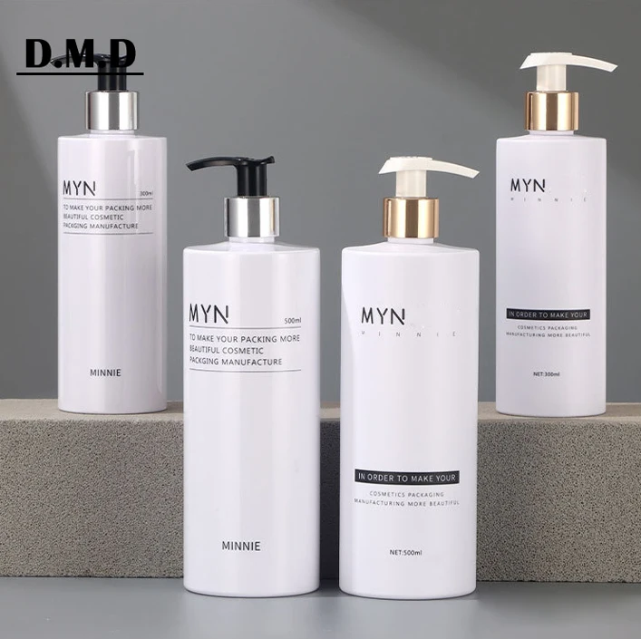 Private label 300ml 10 oz cosmetic shampoo bottle pet 500 ml matte white black luxury body lotion bottle with gold pump