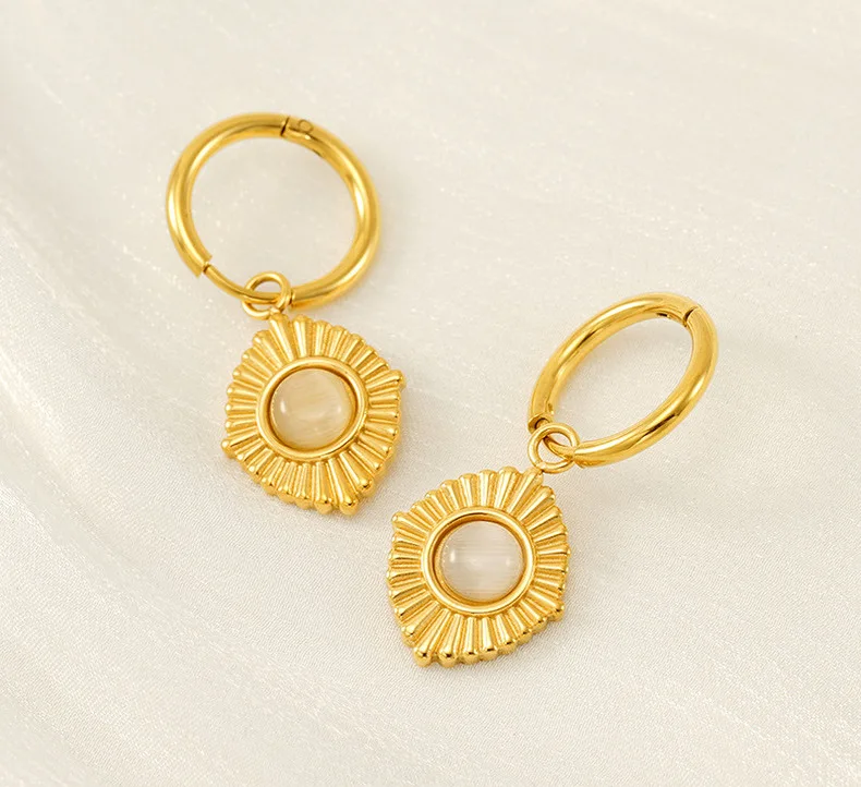 High Quality Vintage Style White Opal Dangle Earrings Stainless Steel 18k Gold Plated Jewelry