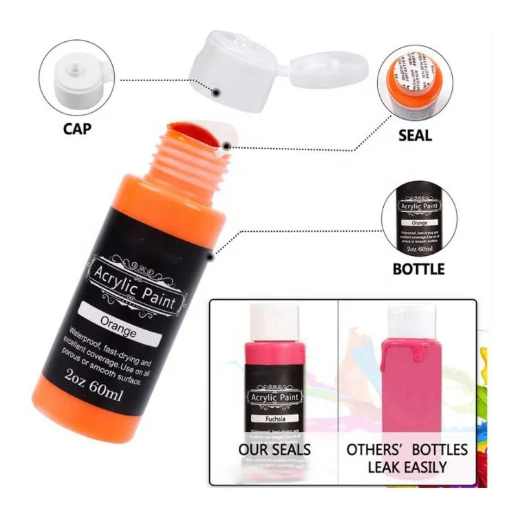 36 Colors (60ml, 2oz) with 3 Brushes & 1 Palette kids art acrylic paints set