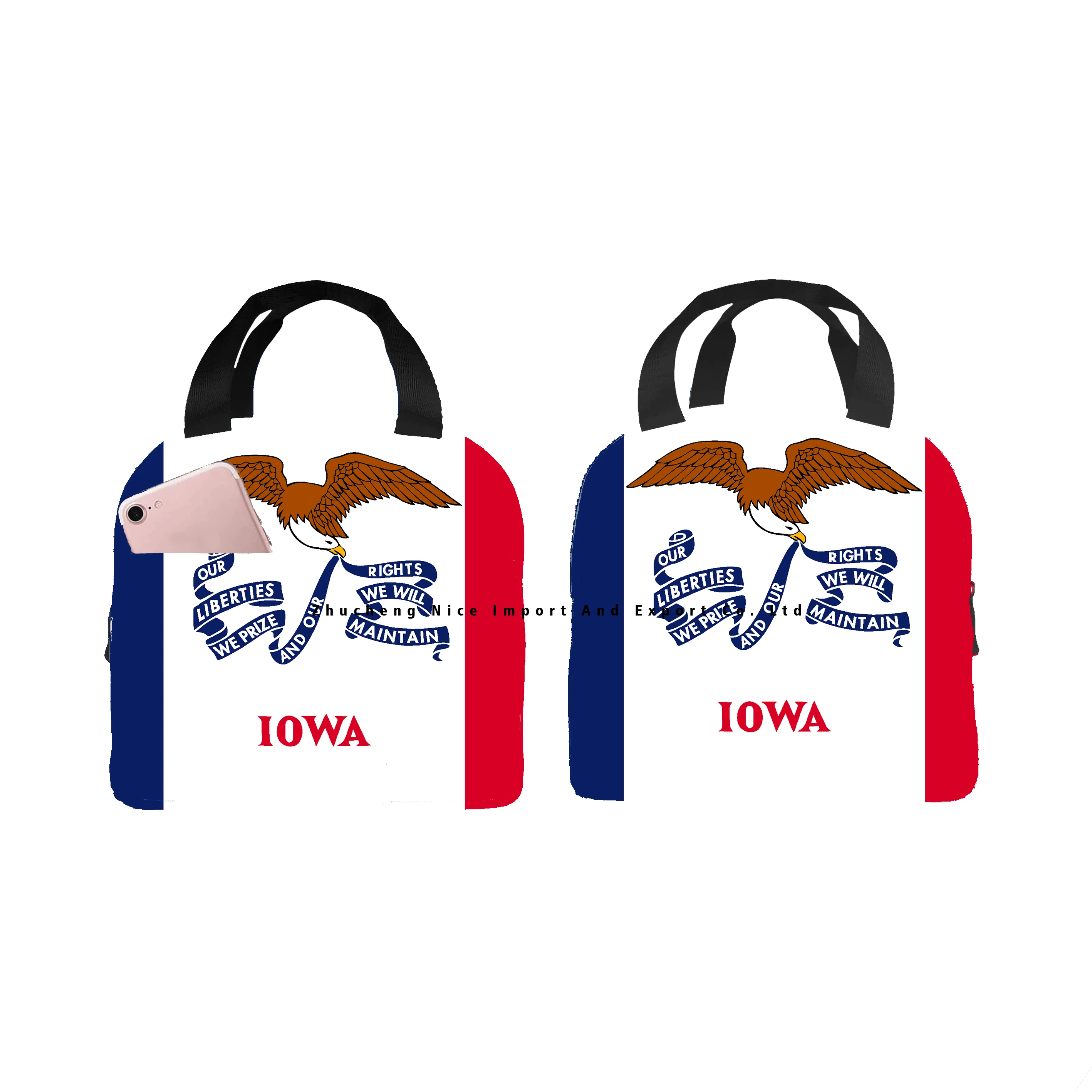 Custom America US Illinois state flag Lunch Tote Insulated Box Cooler Bag Seal Portable Thermal Insulation Aluminum Foil