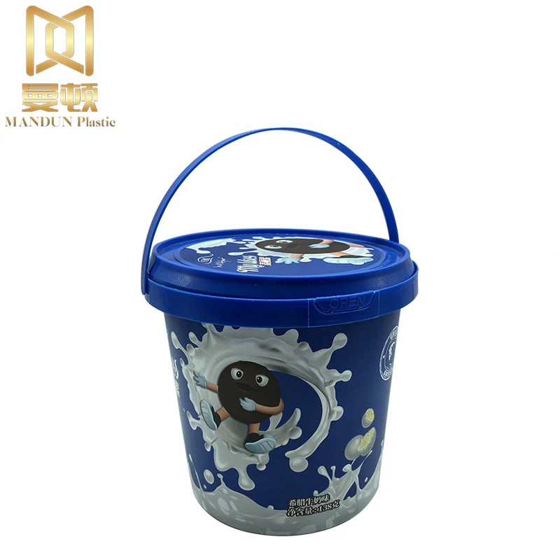 Food Grade Custom logo IML Printing 1200ml PP Plastic Food Bucket Container with Handle