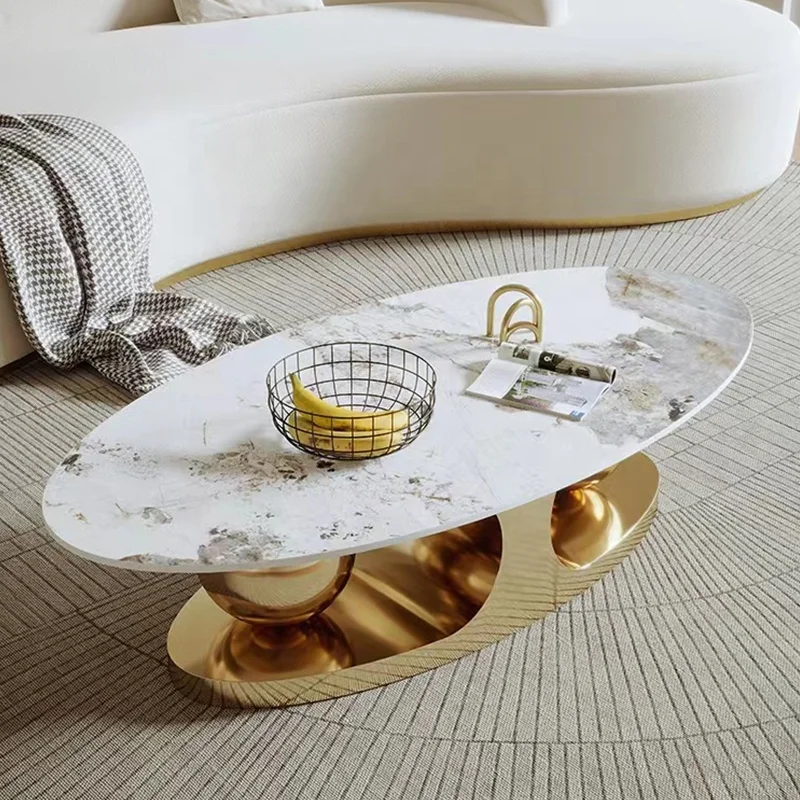 Modern Luxury Marble Coffee Table Creative Interior Decoration Coffee Table Set Center Table Sintered Rock Top Stainless Steel