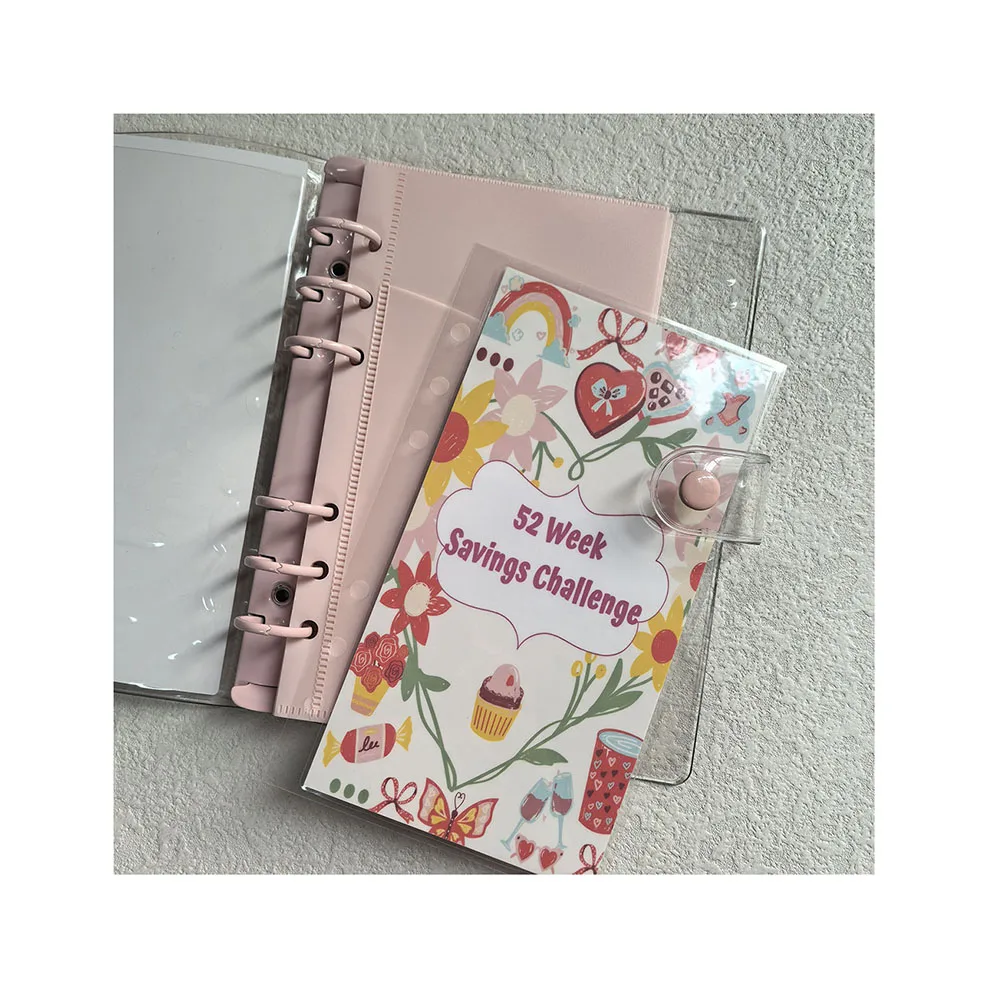 Customized Low MOQ Hole Punched Glossy Film Money System Cards 100 Envelope Challenge Binder Cover Laminated Savings Tracker