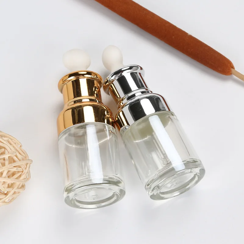Wholesale 20ml 30ml 50ml Luxury Cosmetic Glass Dropper Bottle With Golden Silver Dropper Lid for Essential Oil Serum