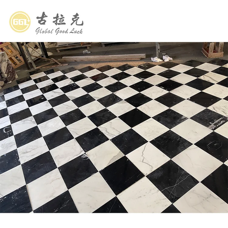 Custom Cut Size Tile Calacatta White Mix Nero Black Marble Floor Tiles Factory Supply