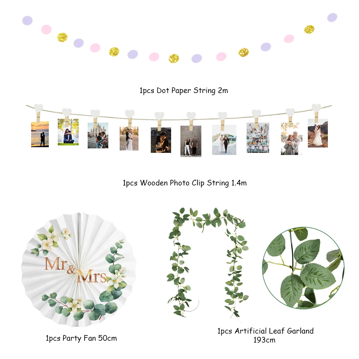 Nicro Wedding Theme Party Decoration Just Married Banner Latex Balloon Paper Fan Wooden Photo Clip String Wedding Party Supplies