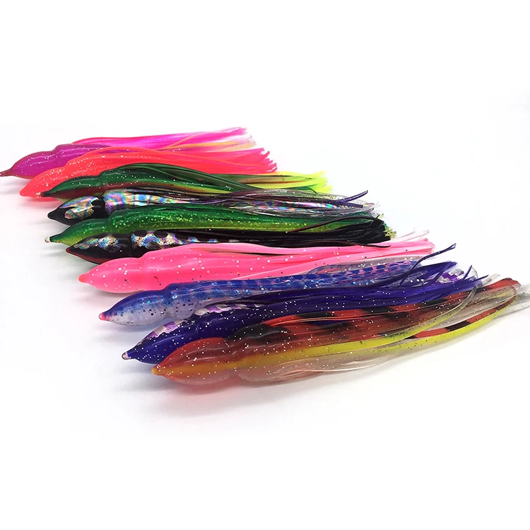 5.5inch unrigged saltwater rubber squid skirts octopus soft artificial trolling fishing lures