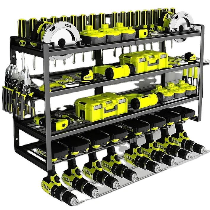 Organizer Garage Wall Mount Drill Holder Tool Shelf Rack Easy to Install and Space-Saving Heavy Duty Metal Power Tool