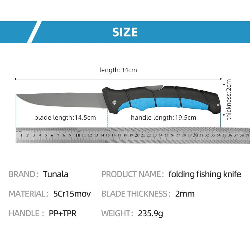 Outdoor Sharp Slicing Cutter Folding Fishing Fillet Knife Black Coating Customize Design Handle Fishing Fillet Knife