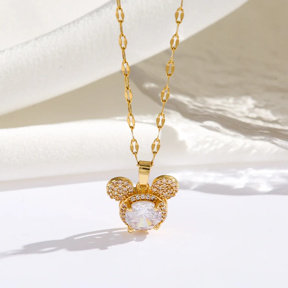 Necklace for Lady Shi, Mickey, Titanium Steel Necklace, Minnie, Cute and Fun, Mickey Mouse, Swarovski Crystal