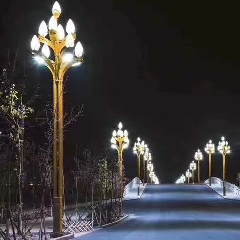 metal art lamp bouquet magnolia flower post top lantern high creative style lamp pole IP65 waterproof power supply street lamp