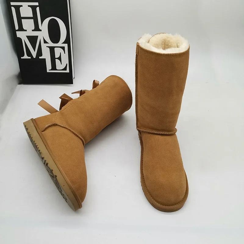 
Hot sale long thigh high flat tall winter genuine leather fur lining boots for girls and women 