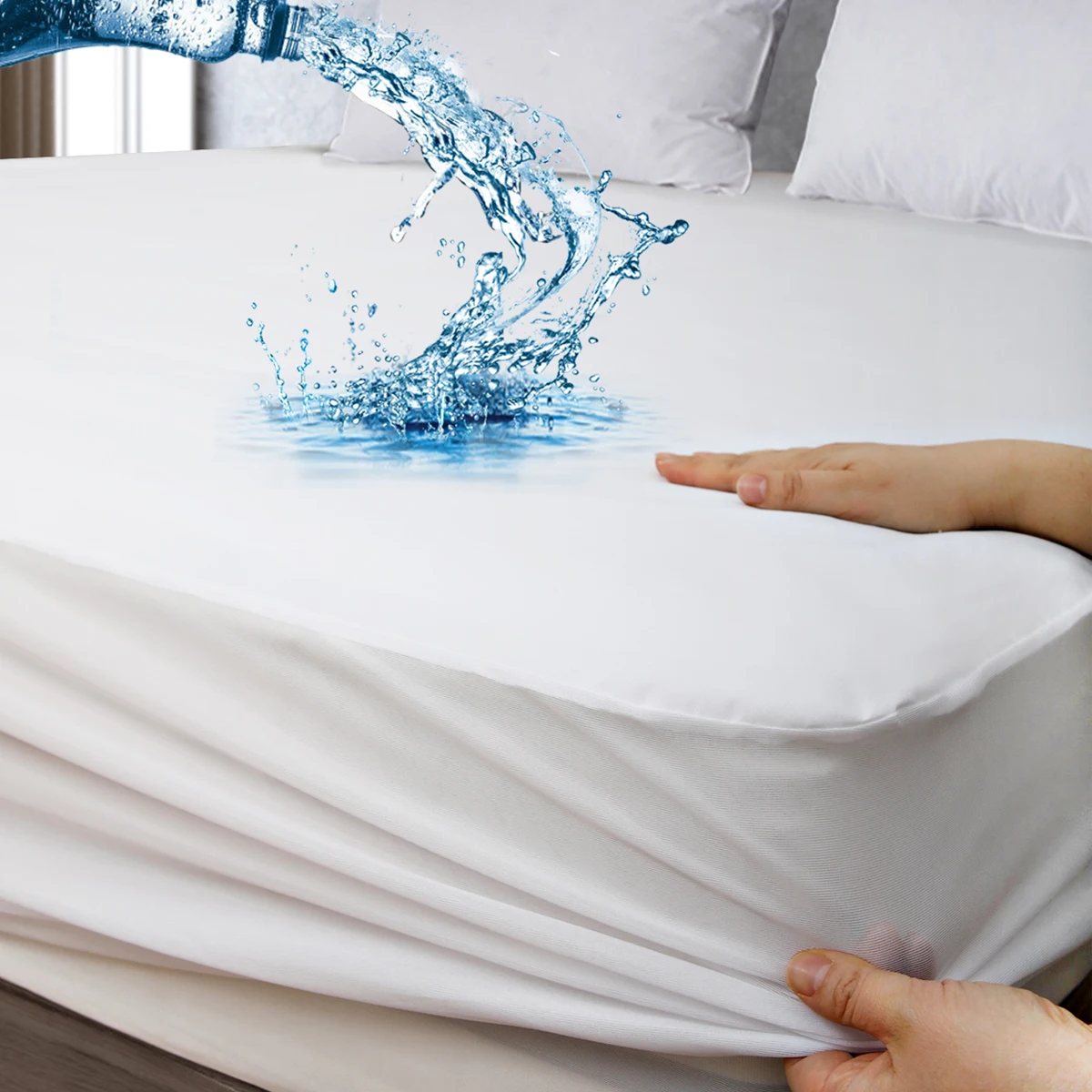 Полиэстеровый вязаный матовый водонепроницаемый тканевый моющийся acarproof дышащий чехол для кровати