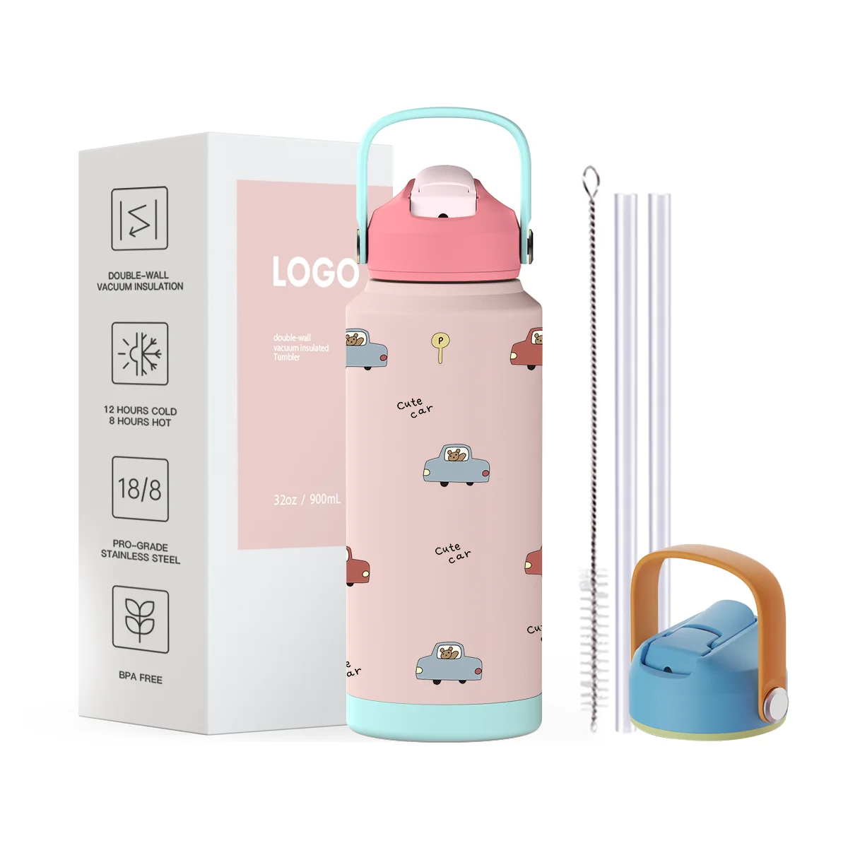 Hot Sale Double Wall Stainless Steel Water Bottle BPA Free Thermal Insulated 32oz Sport Water Tumbler With Straw Lid