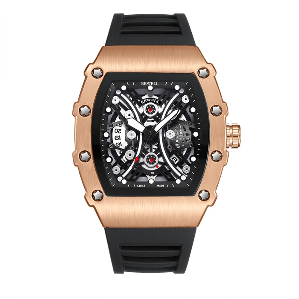 Brand Private Label Fashion OEM Square metal hollow design with luminous index Custom automatic Watches in black
