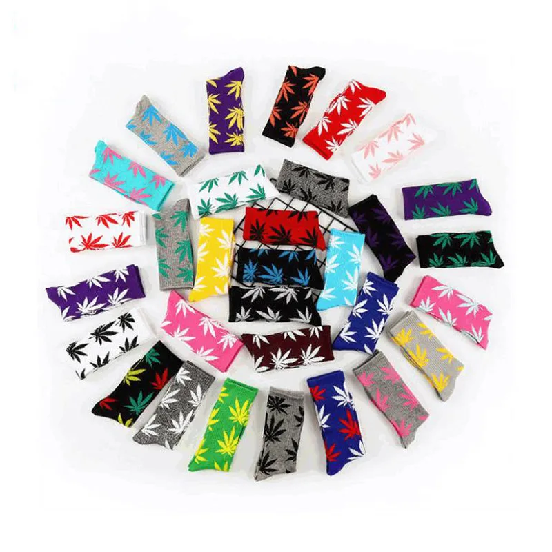 35 Colors Spring Summer Maple Leaf Socks Trend Middle Tube Cotton Socks Leaf Weed Socks Basketball Hemp Women Men Thick
