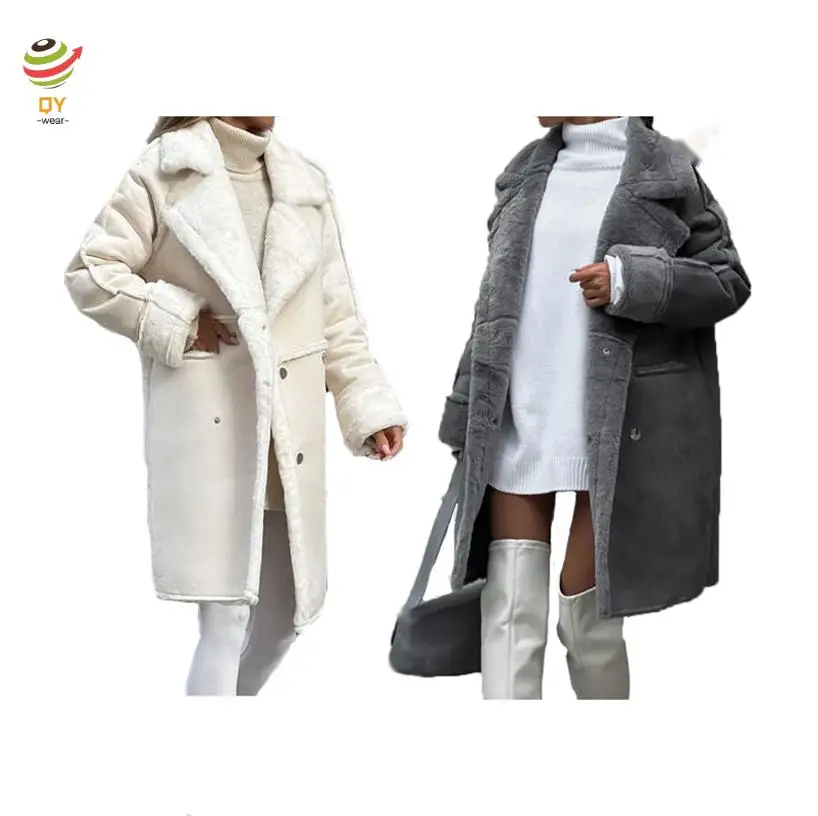 QY9204 новый продукт идеи 2024 зима утепленный плюшевый кардиган пальто модный блейзер с воротником замшевое длинное для женщин