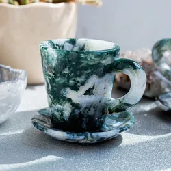 Natural Stones Moss Agate Crystal Cup Set Gemstone Crafts Crystal Wholesale Bulk