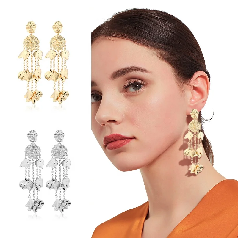 Liu ming Wholesale Fashion Vintage 14k Gold Plated Flower Bridal Long Tassel Stud Earring Jewelry