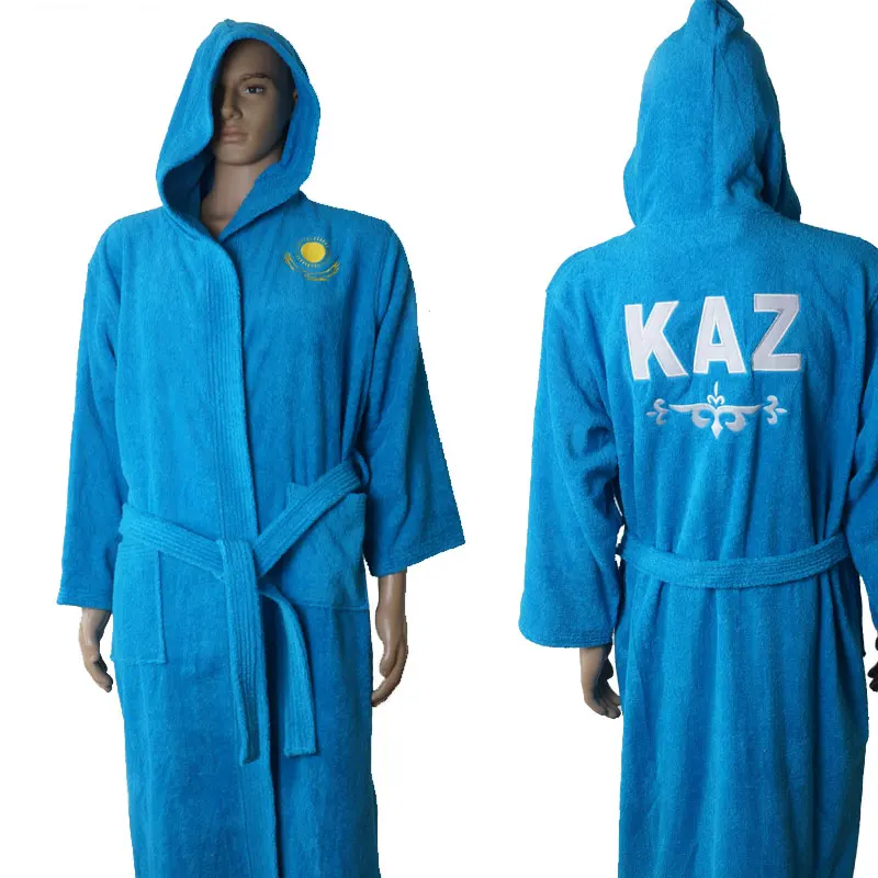 High quality hotel 100% cotton terry hooded men bathrobe customized super warm and soft bathrobe with logo