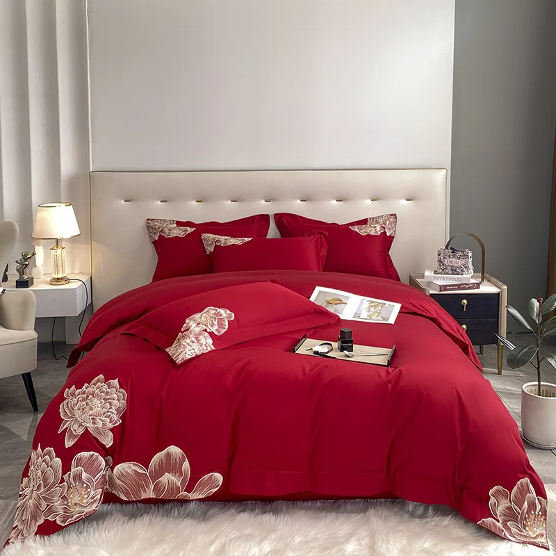 Home Textiles Luxury Cotton Embroidery New Designs Size King100%Cotton Soft Hand Feel Duvet Cover Bedding Sets