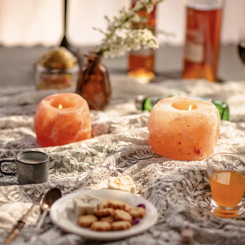 Wholesale Handmade Himalaya Salt Stone Lamp Candle Holder for Home Decor