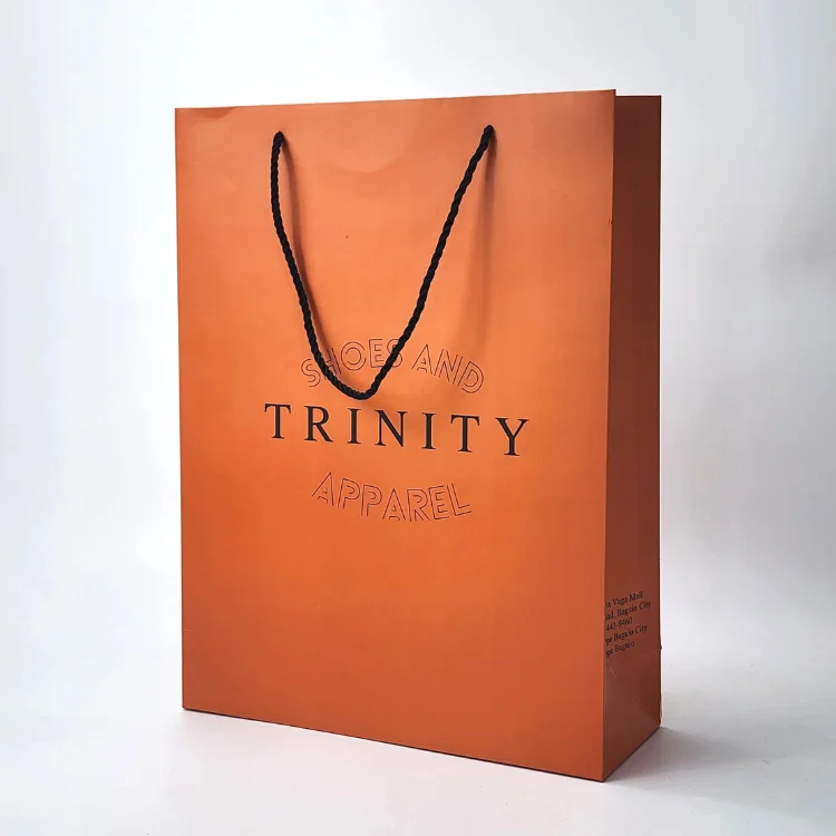Light luxury Custom Orange Paper Shopping Bag with Your Own Logo
