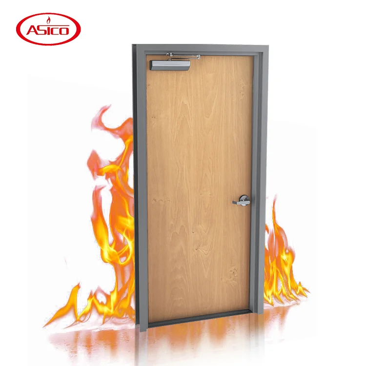 ASICO Customized Fire Rated Doors Building Fire Resistant Doors Wood Grain Hospital Safety Steel Fire Door