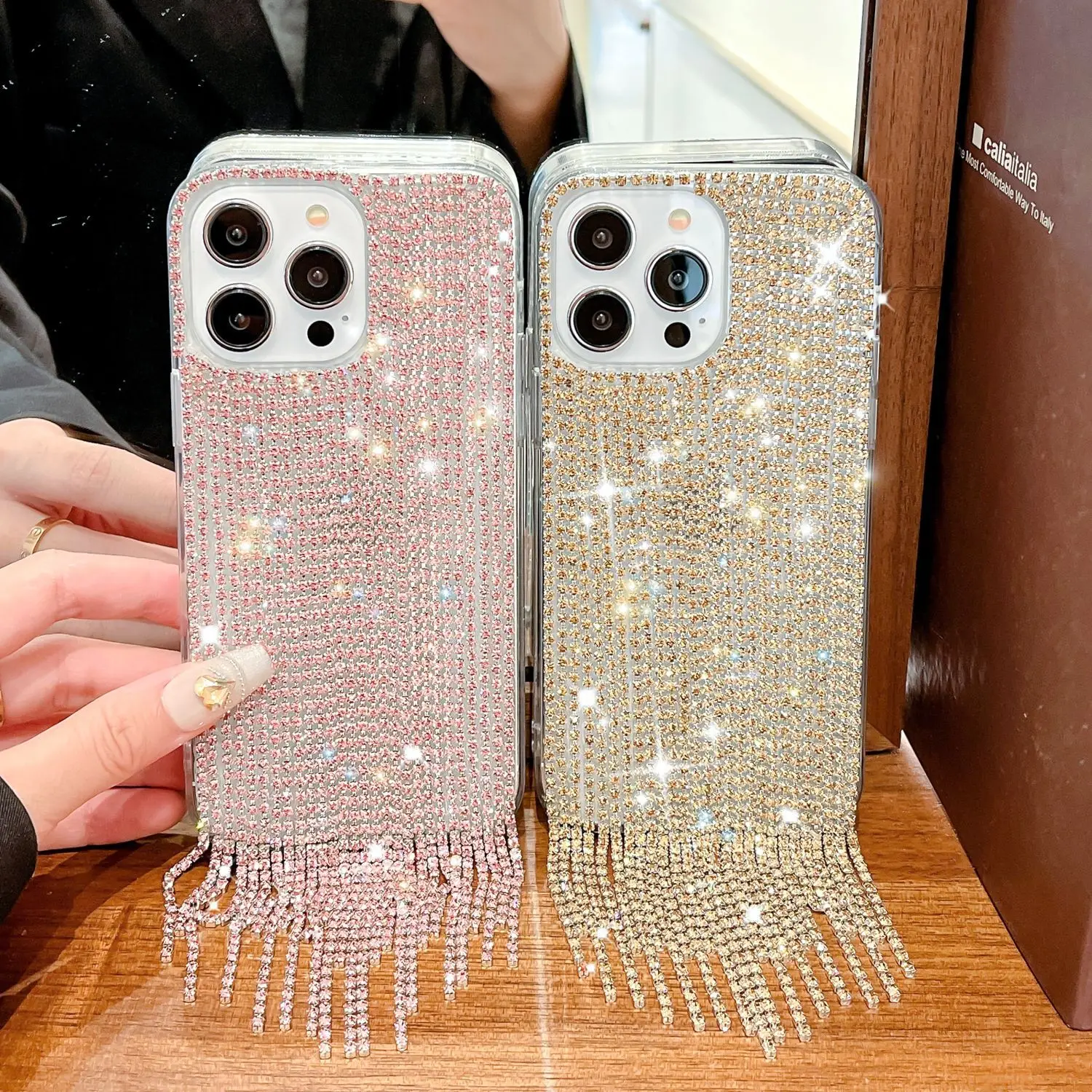 For Apple iPhone 11 12 13 14 15 16 Pro Max luxury diamond bling bling women hand made lady mobile cover phone case
