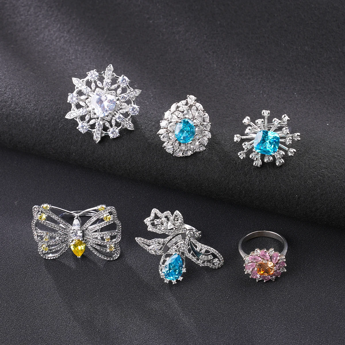 Fashion natural garnet peridot topaz Crystal Zircon Finger Opening Luxury Platinum Plated Cubic Zirconia Butterfly Rings