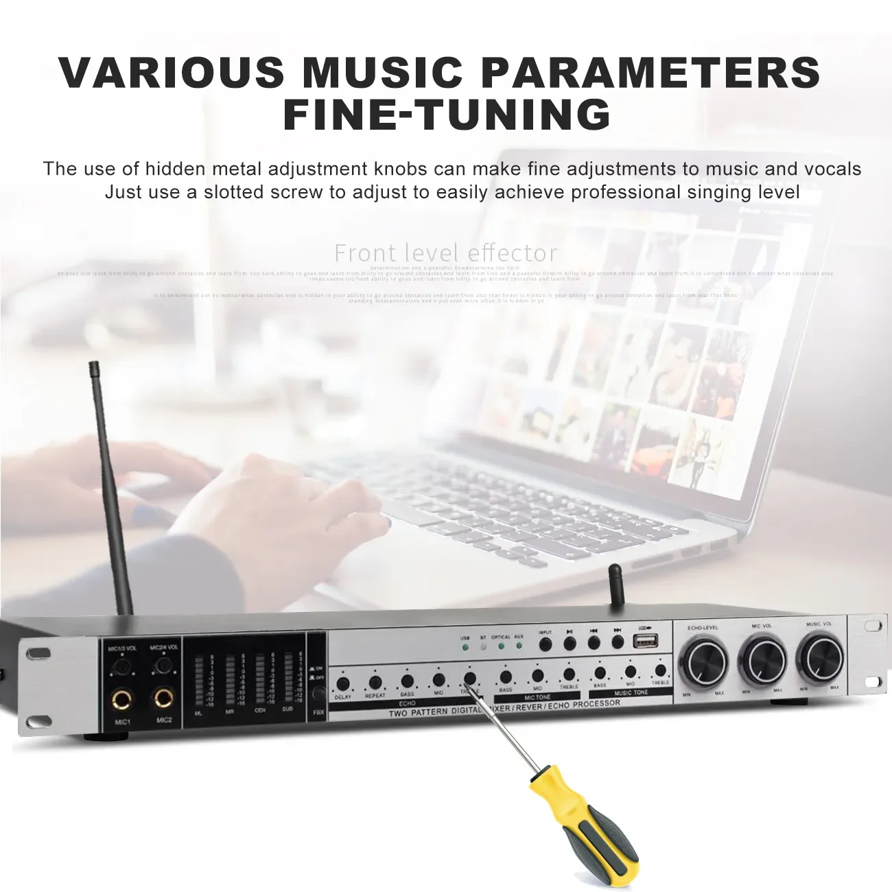 REV3900 Professional Digital Karaoke Audio Effects Processor with 2 UHF Handheld Microphones