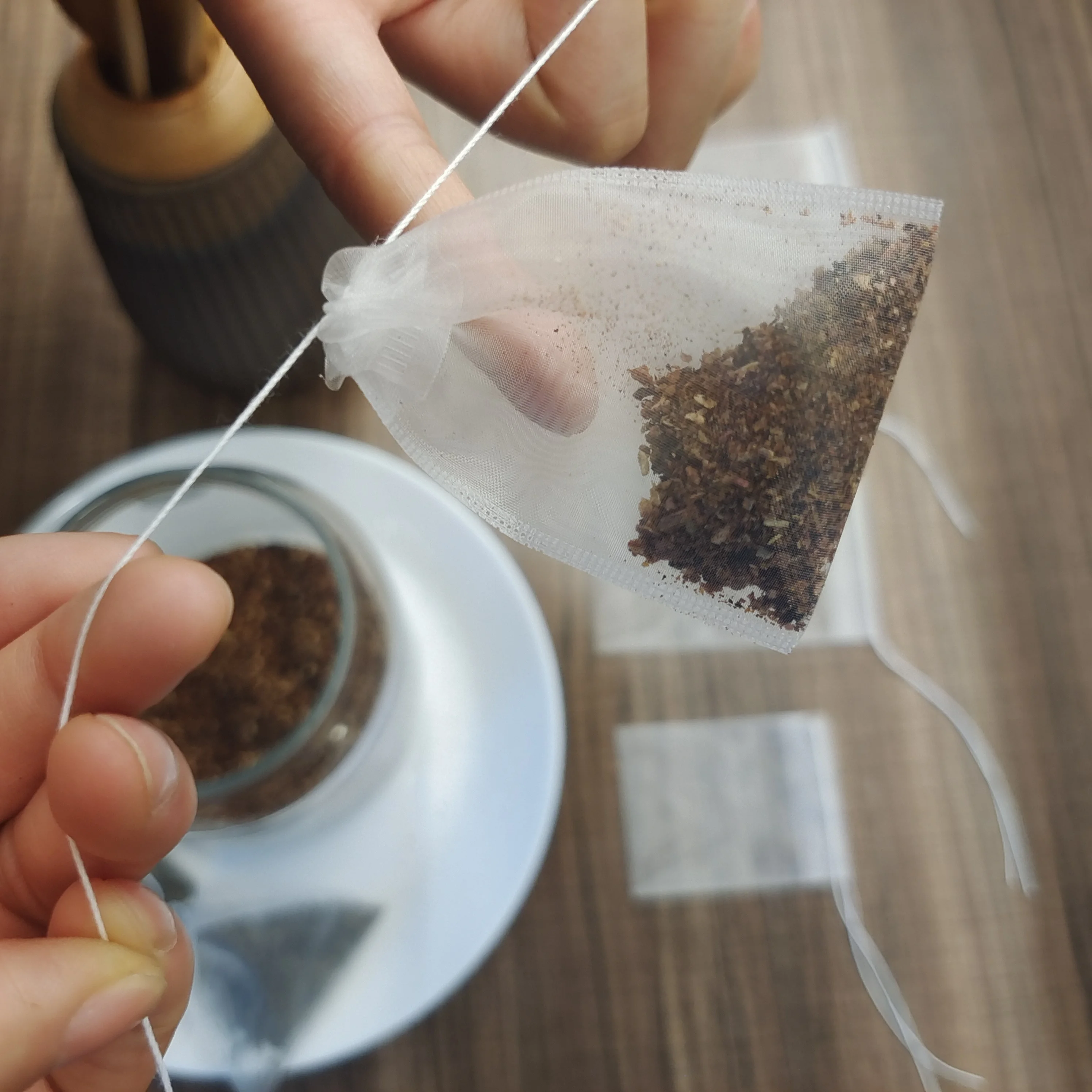 Empty Nylon Mesh Bags for Loose Tea  Herb Spice with Thread Tea Filter Bags