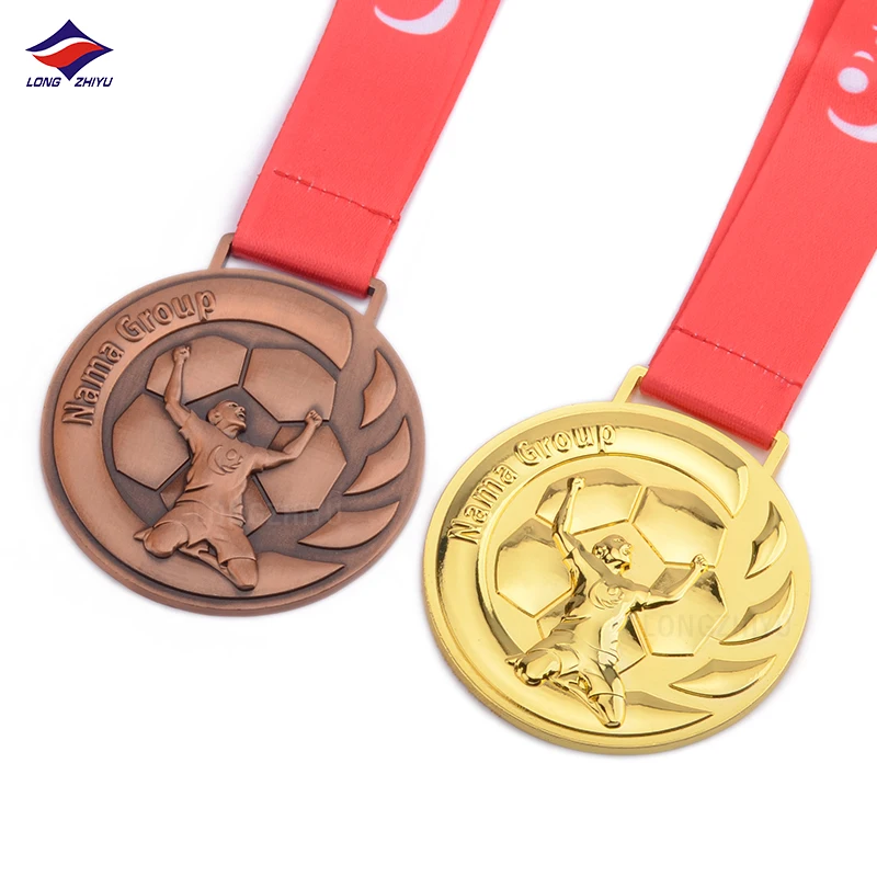 Longzhiyu 17 years metal medals supolier custom football sport medals wholesale antique gold soccer ball medals