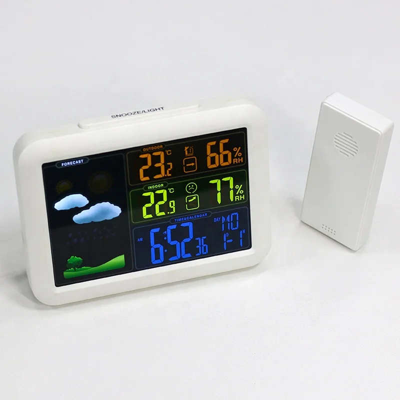 KH-CL157 Barometer Alarm Clock Home Forecast Color Digital Automatic Wireless Weather Station with Outdoor Sensor
