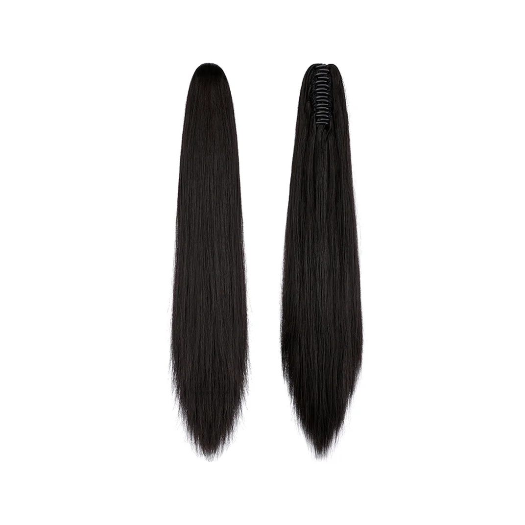Парик из синтетического волокна с зажимами, шелковистые прямые кости, прямой хвост, расширенный конский хвост, реалистичный парик с зажимом