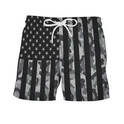 American Flag Summer Men Swimming Polyester Beach Shorts Custom Logo Plus Size Loose Sports Surf Shorts