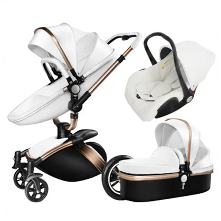 Top Quality Pu leather kid stroller 3 in 1 baby pram stroller Europe stroller