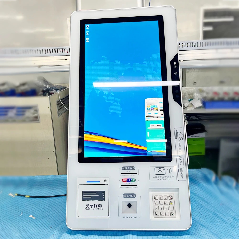 Custom Color 23.6/32 inch bank card reader metal keypad bill payment acceptor&change wall mount self service kiosk for bank