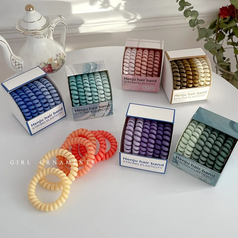 New 6 Pcs Box Silicone Wrist Hair Ties Stretchy Elastic Bracelet for Ponytail Hair Accessory Telephone Cord Stylish Hair Wraps
