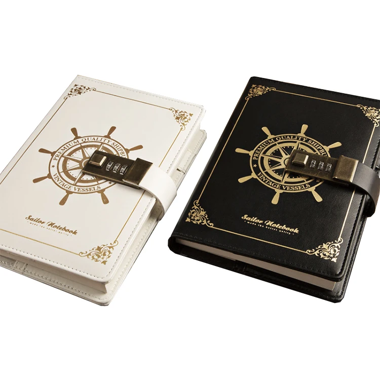 Gift Diary with code lock,Password Notebook Vintage , locking business diary planner pu Leather journal