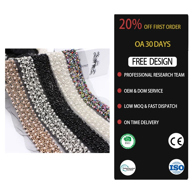 Customized Available DIY Costume Dress Sewing Craft Ribbon Fabric  Beaded Lace Trim Belt Decoration