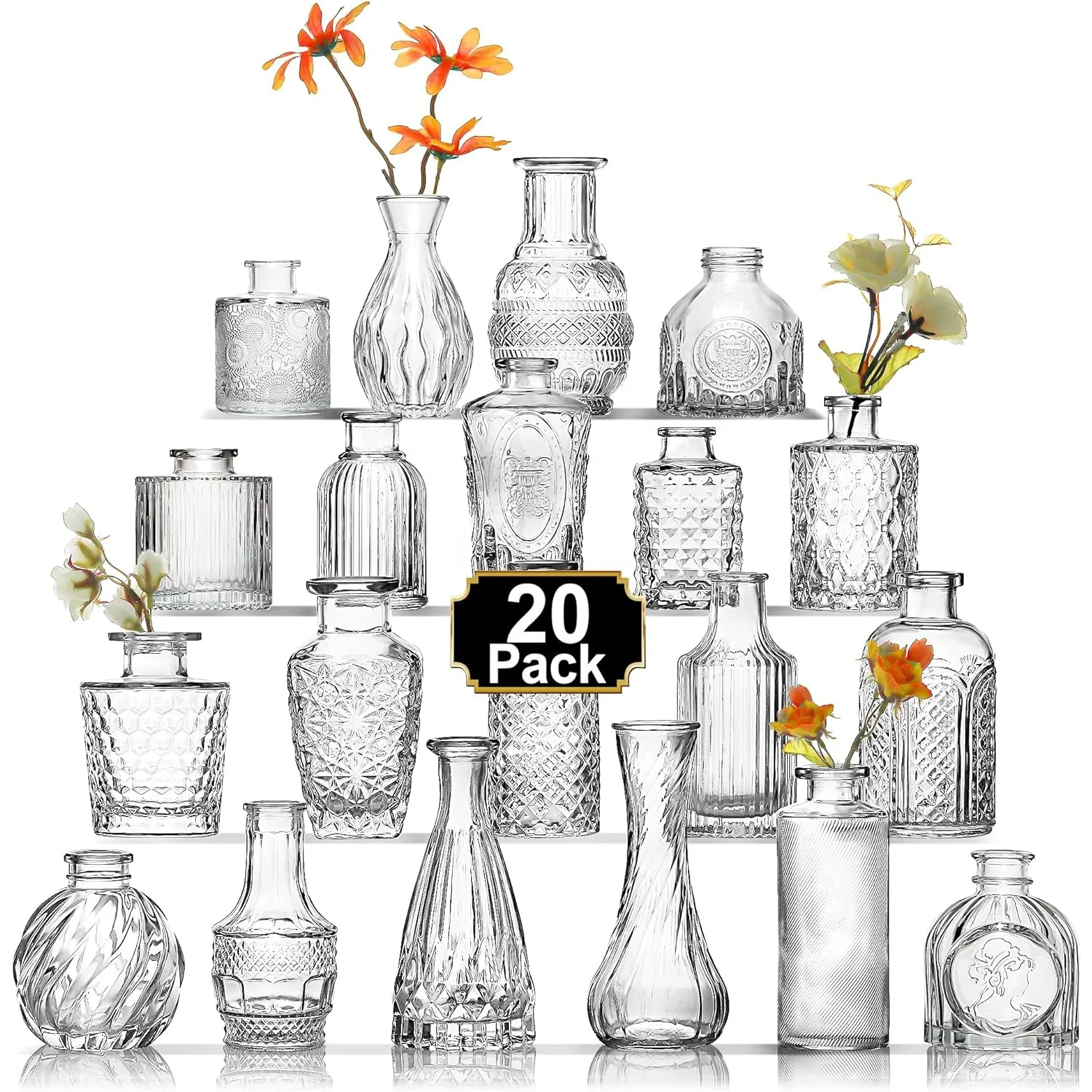 high quality glass vase French glass embossed small vase deco relief transparent vases for wedding center piece