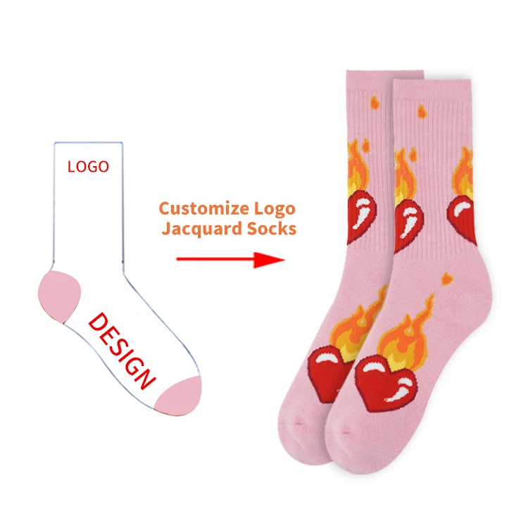 new design best quality oem custom logo socks pink red heart socks women sox
