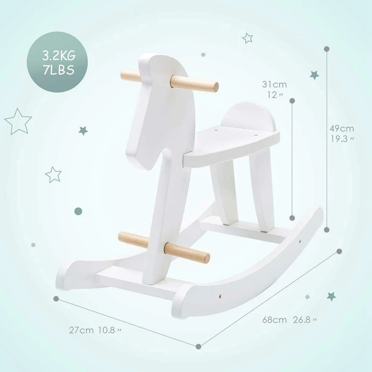 Custom Toddler Ride Animal White Rocker Toy Children Baby Wooden Rocking Horse Toy For Kids