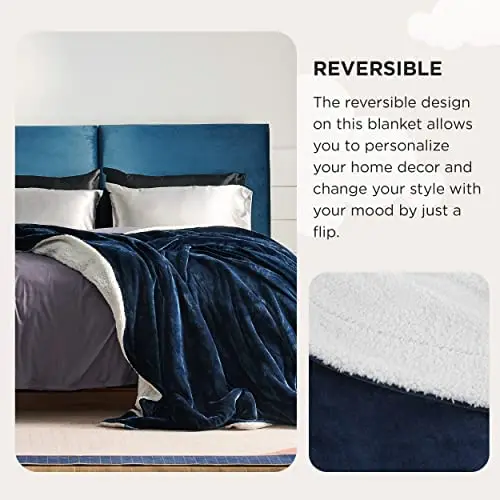 Bedsure Sherpa Fleece Throw Blanket for Couch - Navy Blue Thick Fuzzy Warm Soft Blankets and Throws for Sofa, 50x60 Inches